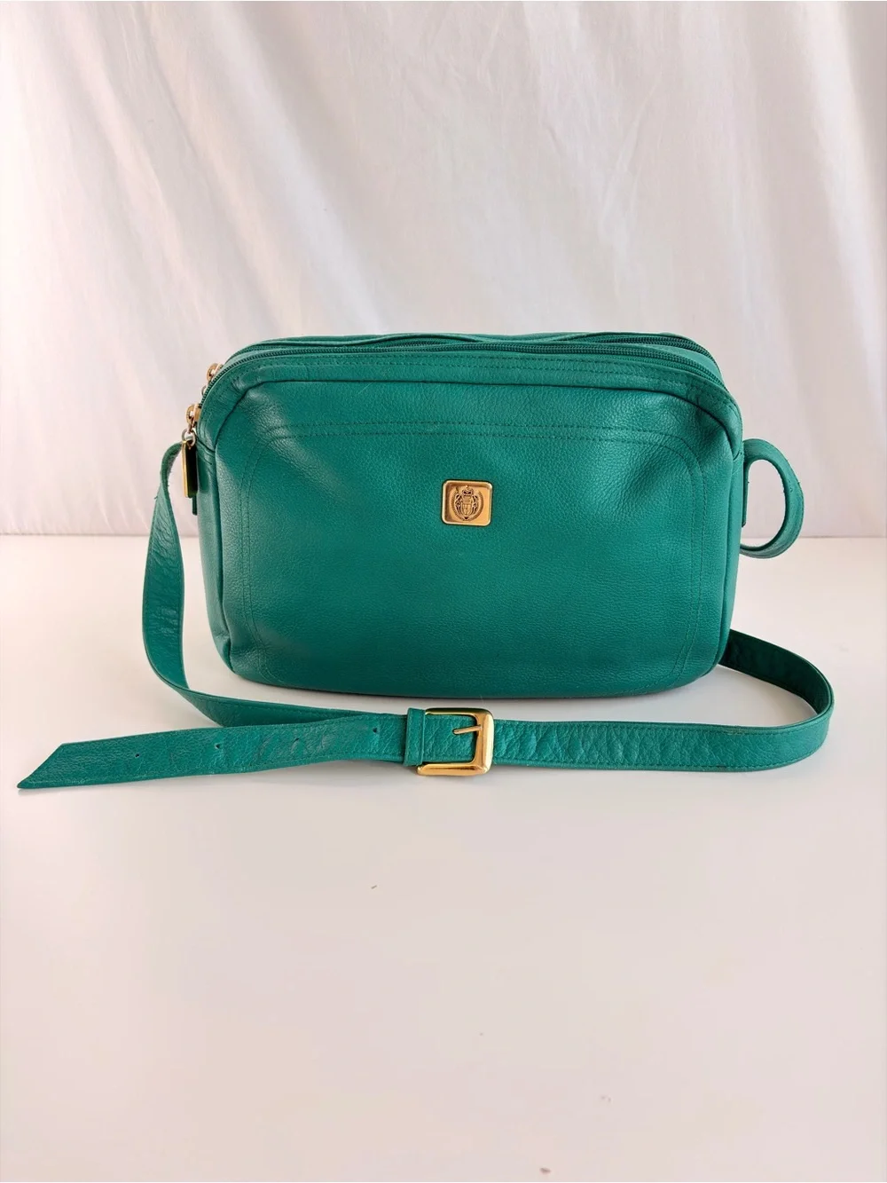 Liz Claiborne Teal Green Leather Crossbody Shoulder Bag Purse Vintage 1980/90s.